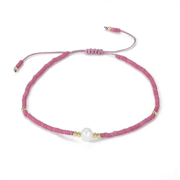 Hand Crafted Real Freshwater Pearl Camellia Rose Japanese Glass Beads Bracelet - Picture 2 of 3